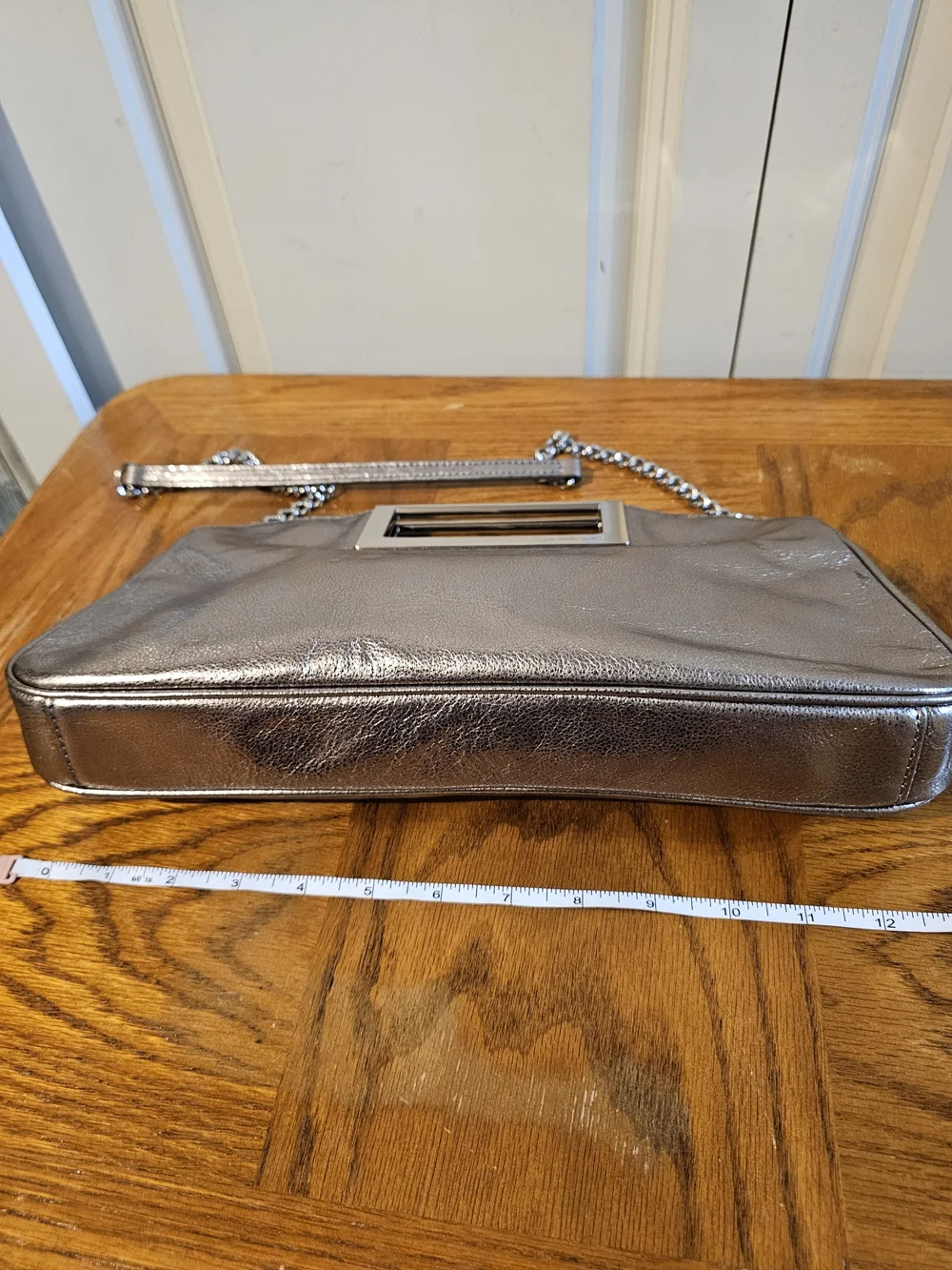 Michael Kors Metallic Pewter Chain-Handle Clutch
